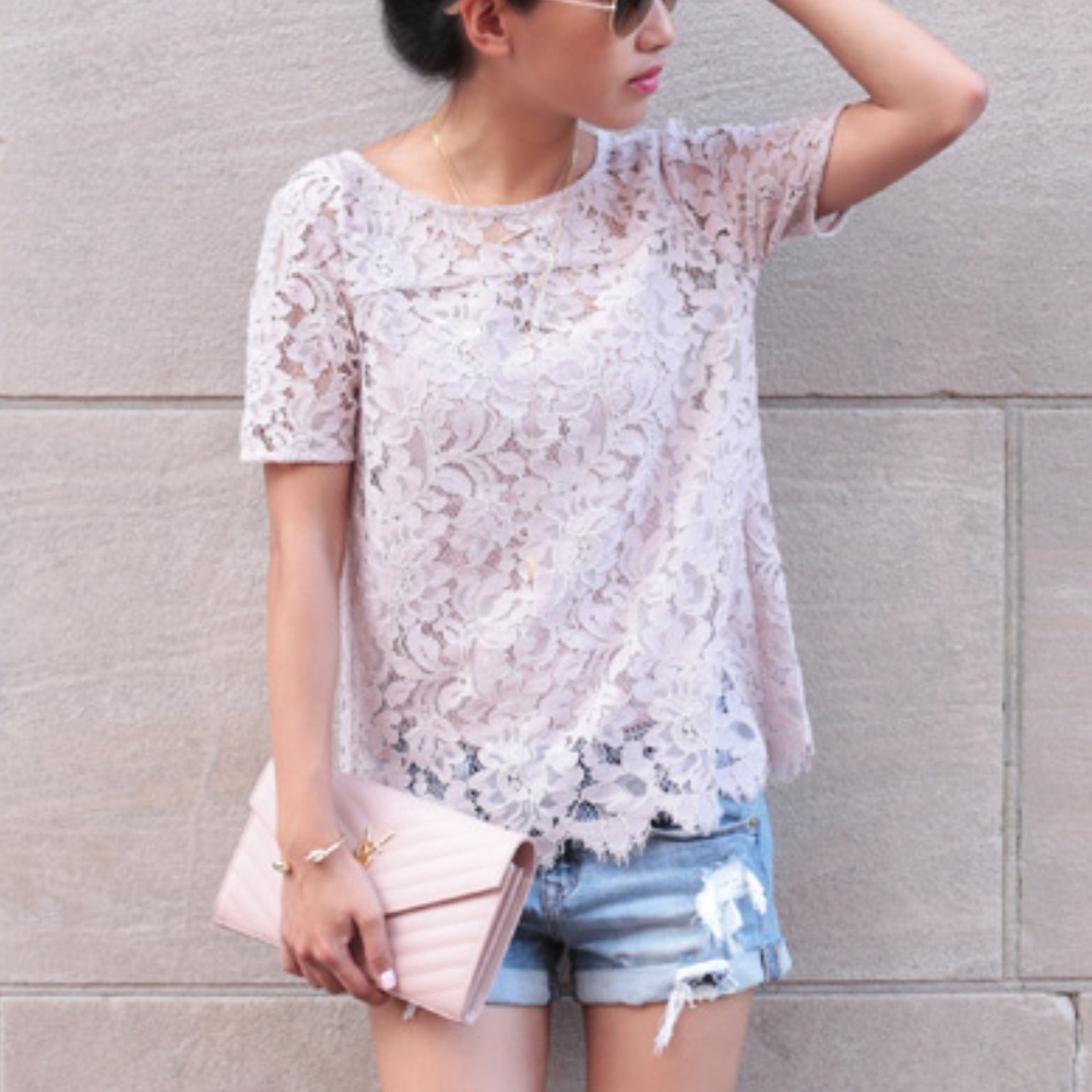 LOFT Soft Lilac Lace Tee - XS/S